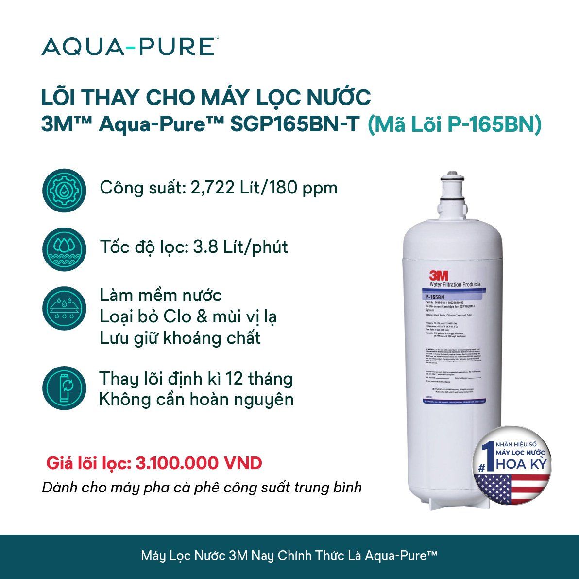  Lõi Lọc Thay Thế Cho Máy Lọc Nước 3M™ Aqua-Pure™ SGP165BN-T (Mã lõi P-165BN) 