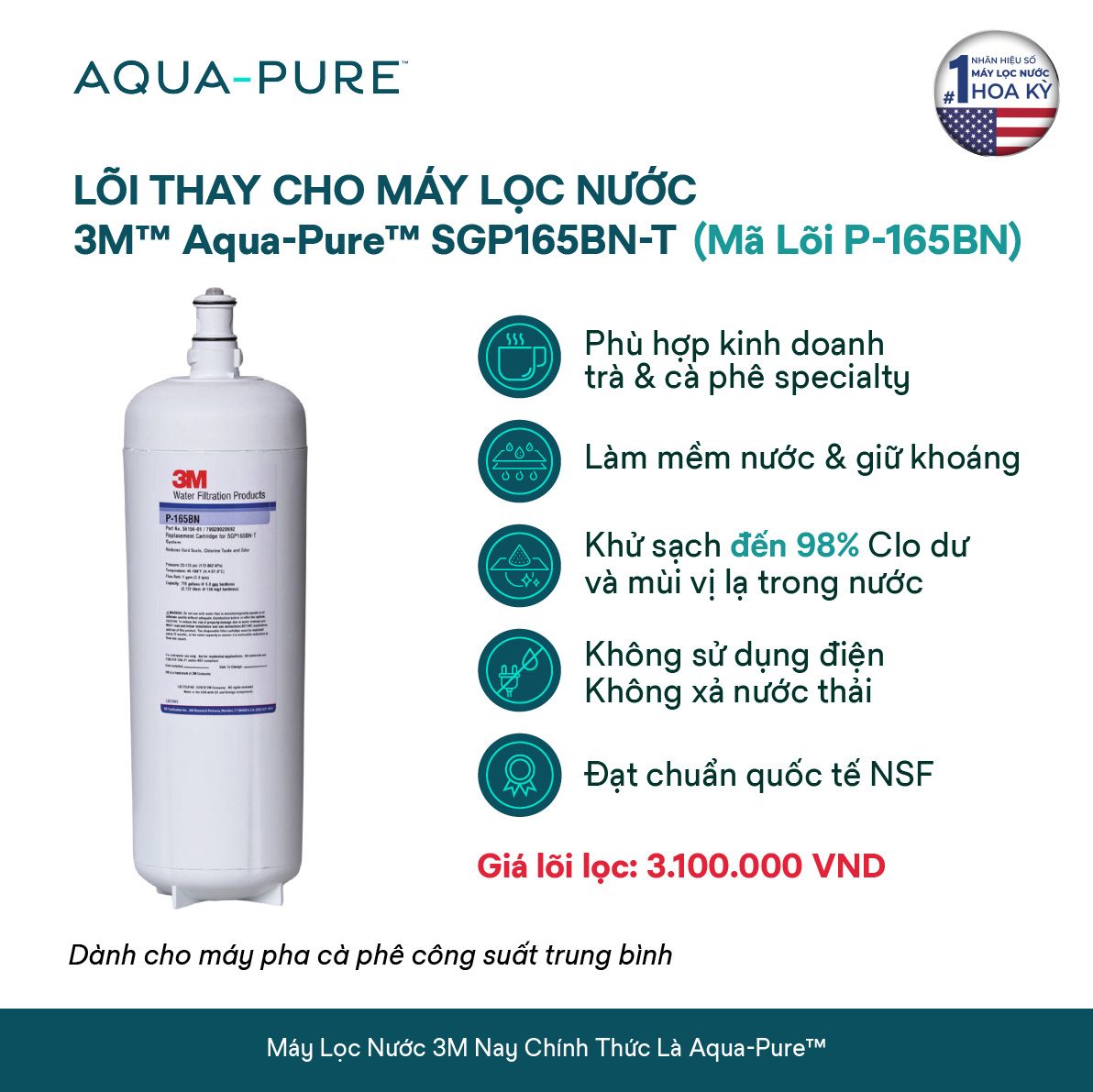  Lõi Lọc Thay Thế Cho Máy Lọc Nước 3M™ Aqua-Pure™ SGP165BN-T (Mã lõi P-165BN) 