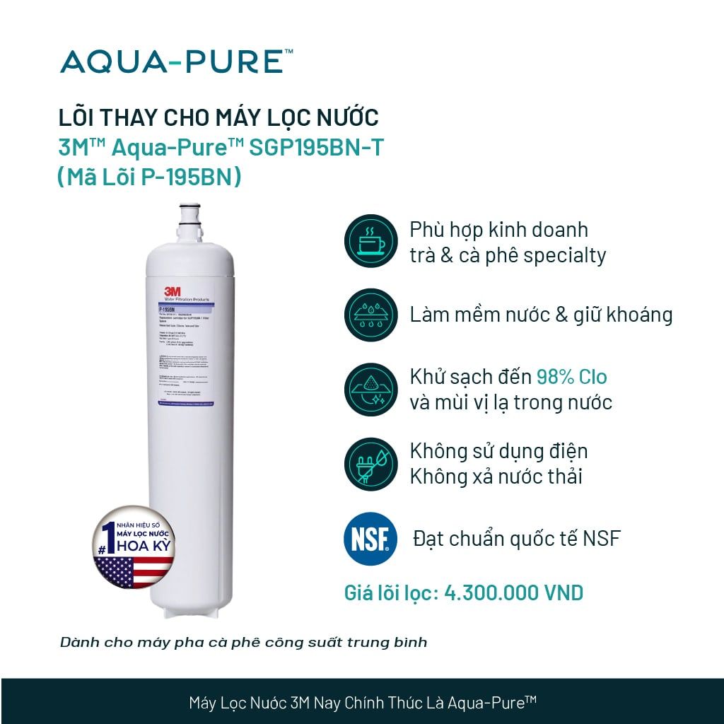  Lõi Lọc Thay Thế Cho Máy Lọc Nước 3M™ Aqua-Pure™ SGP195BN-T (Mã lõi P-195BN) 
