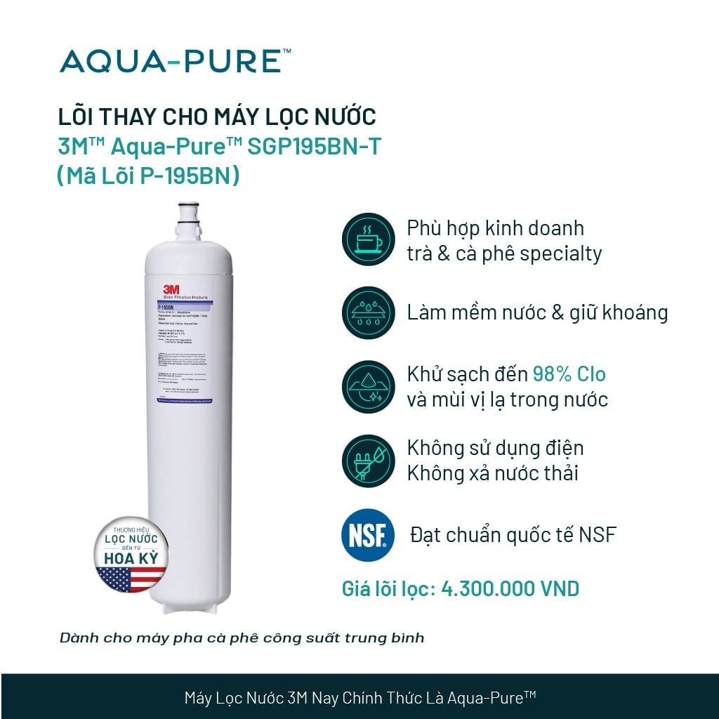  Lõi Lọc Thay Thế Cho Máy Lọc Nước 3M™ Aqua-Pure™ SGP195BN-T (Mã lõi P-195BN) 
