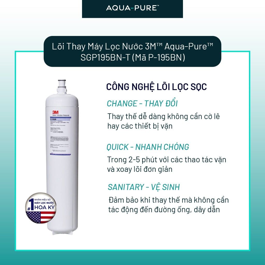  Lõi Lọc Thay Thế Cho Máy Lọc Nước 3M™ Aqua-Pure™ SGP195BN-T (Mã lõi P-195BN) 