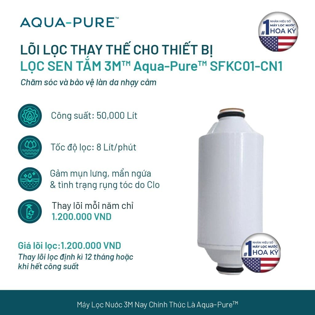  Lõi Lọc Thay Thế Cho Lọc Sen Tắm 3M™ Aqua-Pure™ SFKC01-CN1 