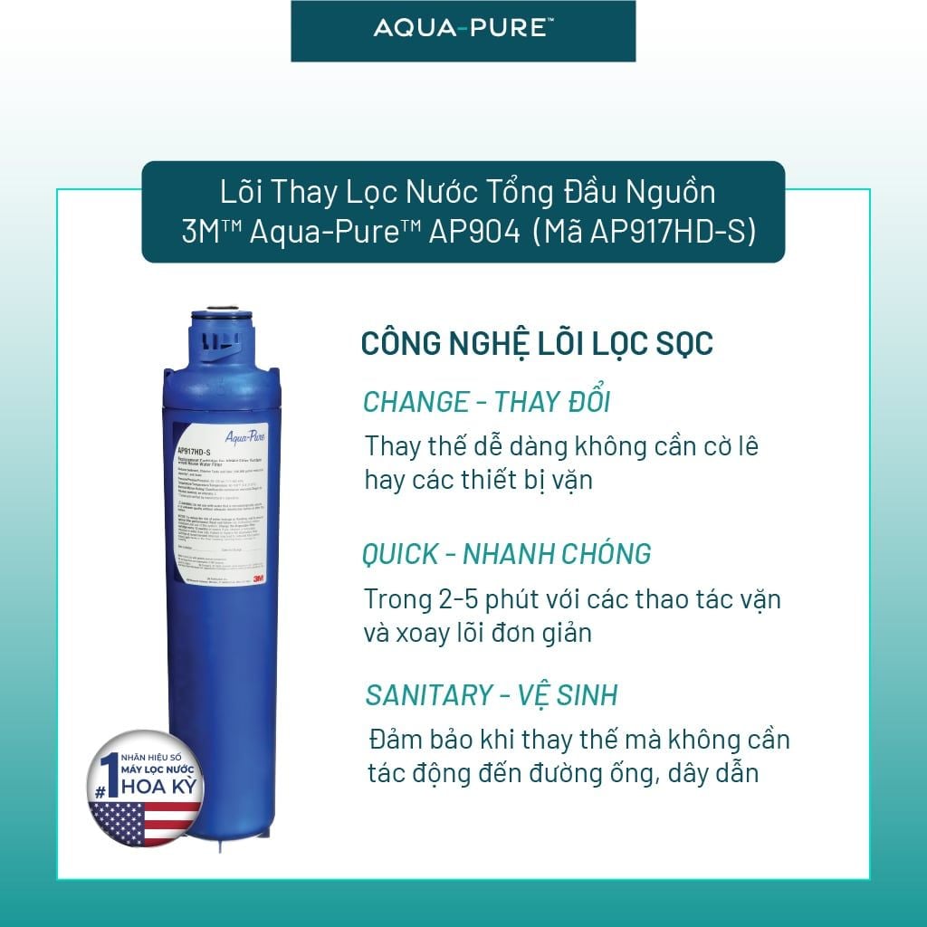  Lõi Thay Thế Cho Máy Lọc Nước Tổng Đầu Nguồn 3M™ Aqua-Pure™ AP904 (Mã AP917HD-S) 