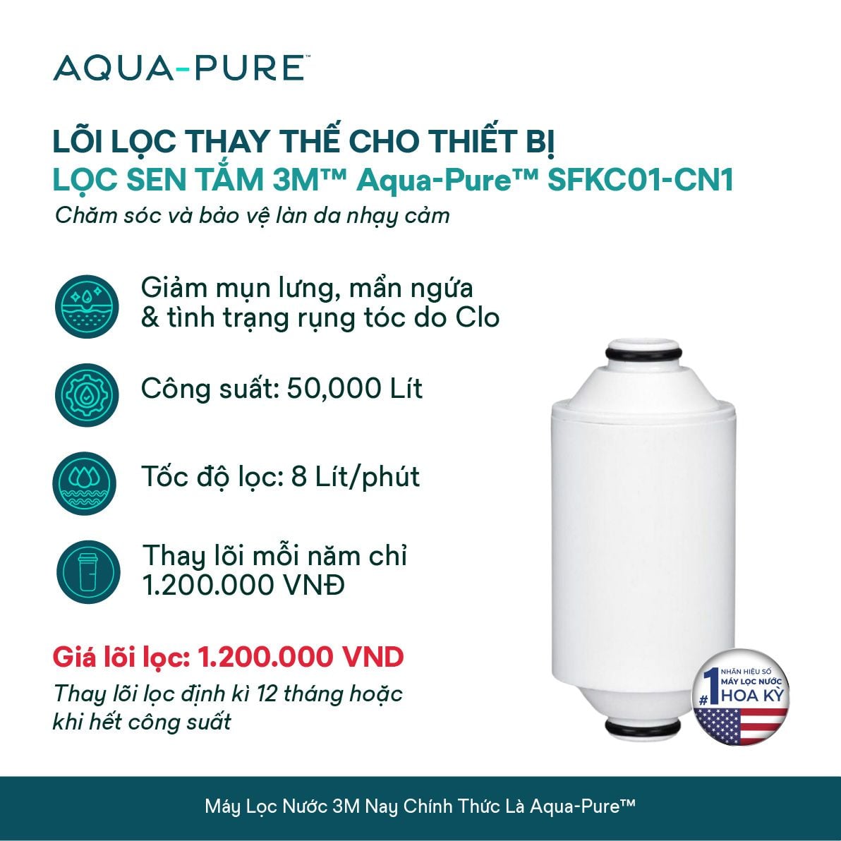  Lõi Lọc Thay Thế Cho Lọc Sen Tắm 3M™ Aqua-Pure™ SFKC01-CN1 