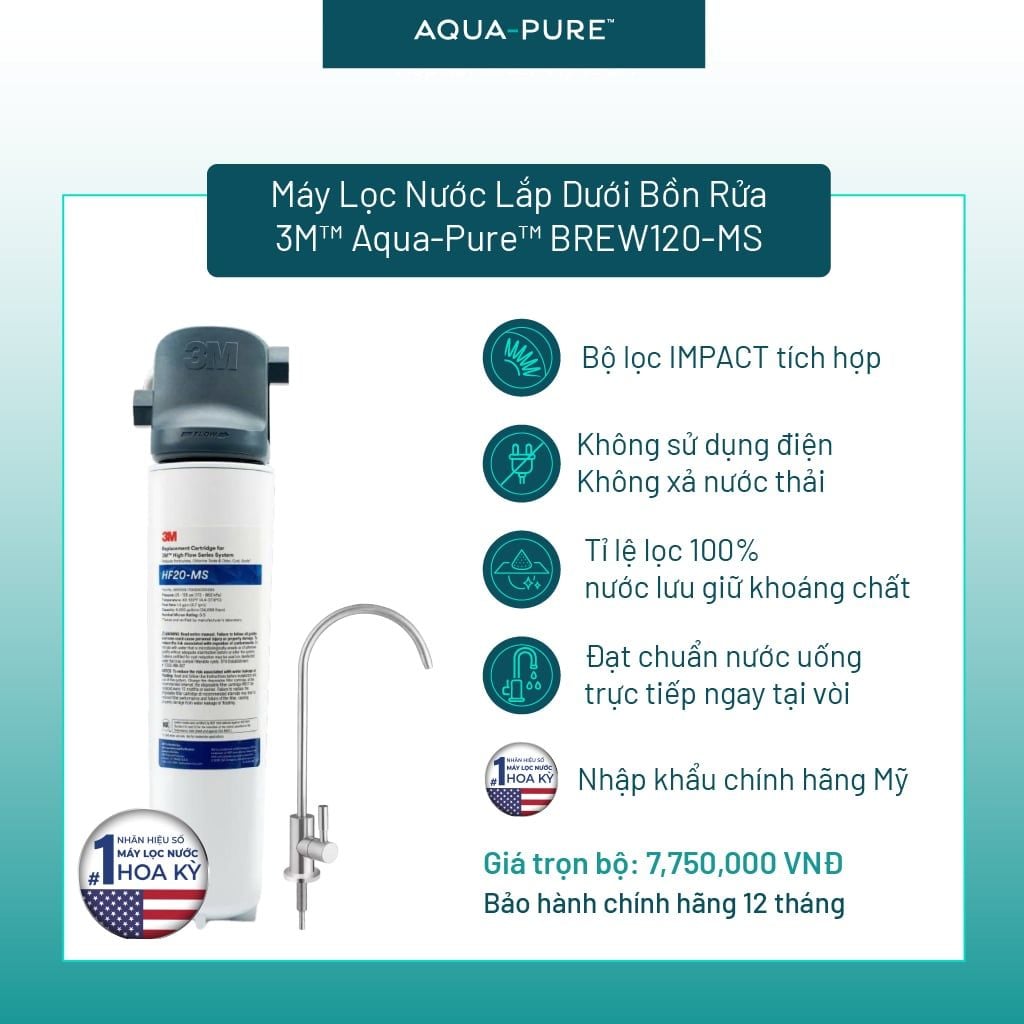  Máy Lọc Nước Lắp Dưới Bồn Rửa 3M™ Aqua-Pure™ BREW120-MS Kèm Vòi 