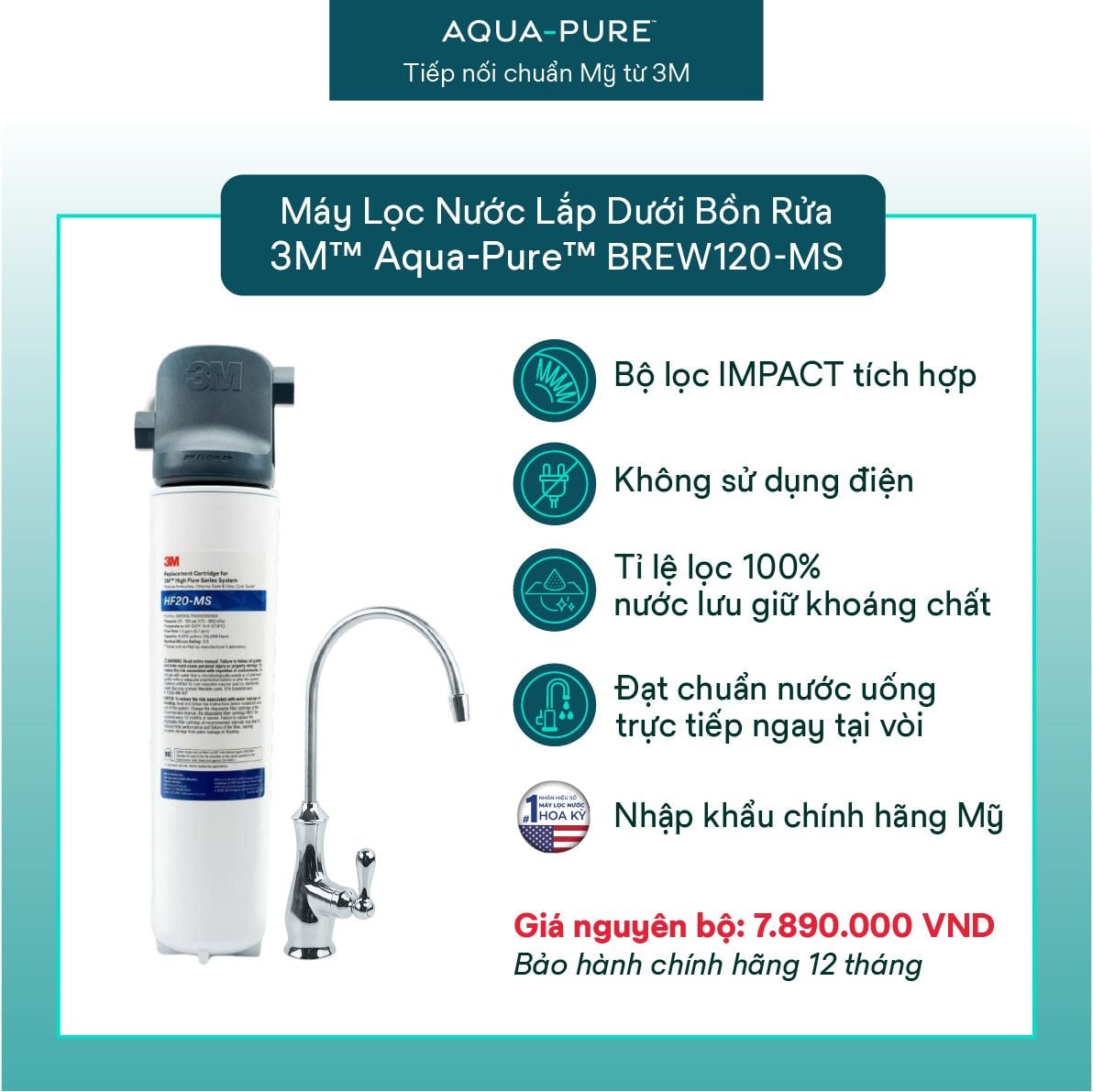  Máy Lọc Nước Lắp Dưới Bồn Rửa 3M™ Aqua-Pure™ BREW120-MS Kèm Vòi 