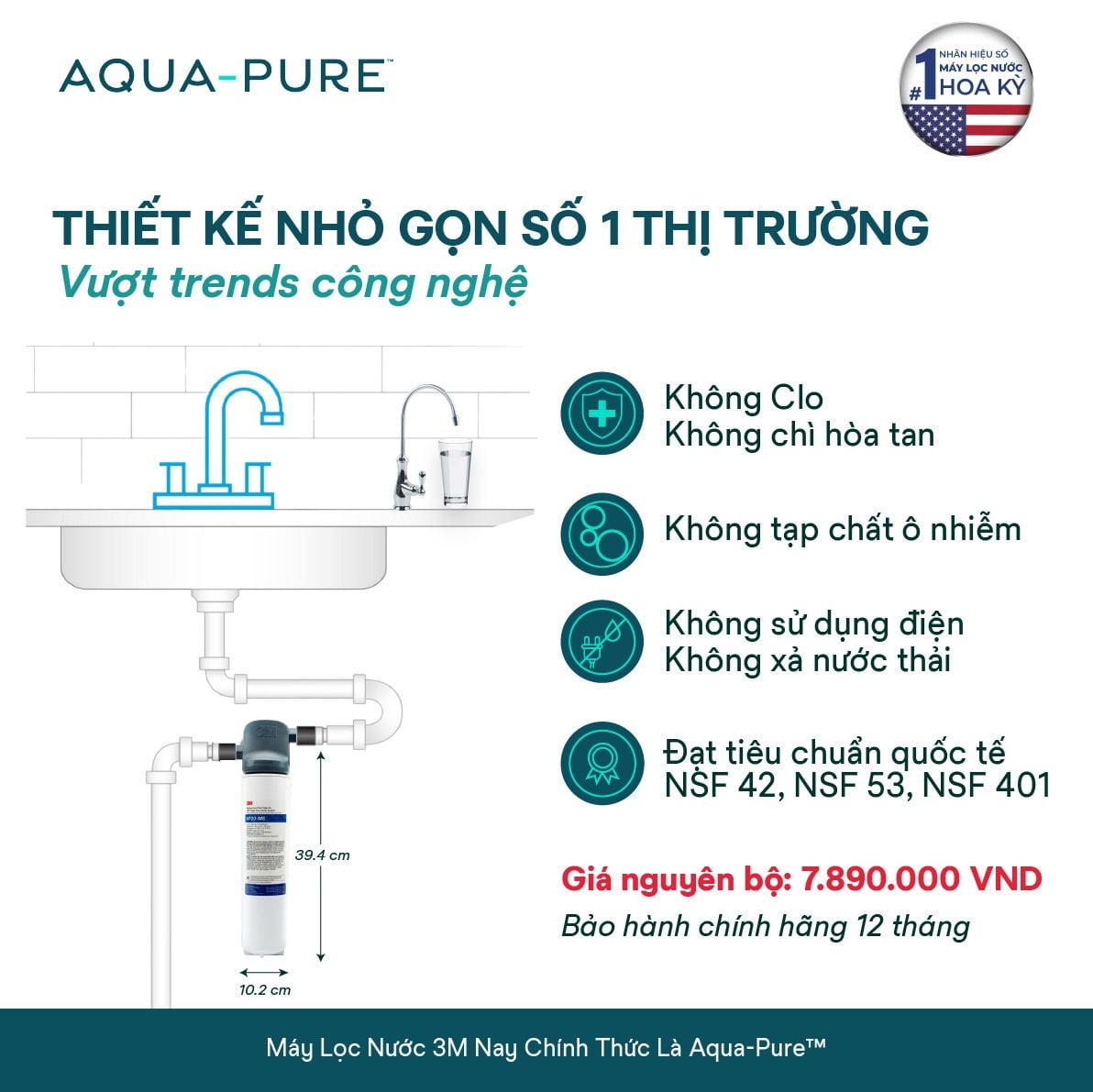  Máy Lọc Nước Lắp Dưới Bồn Rửa 3M™ Aqua-Pure™ BREW120-MS Kèm Vòi 