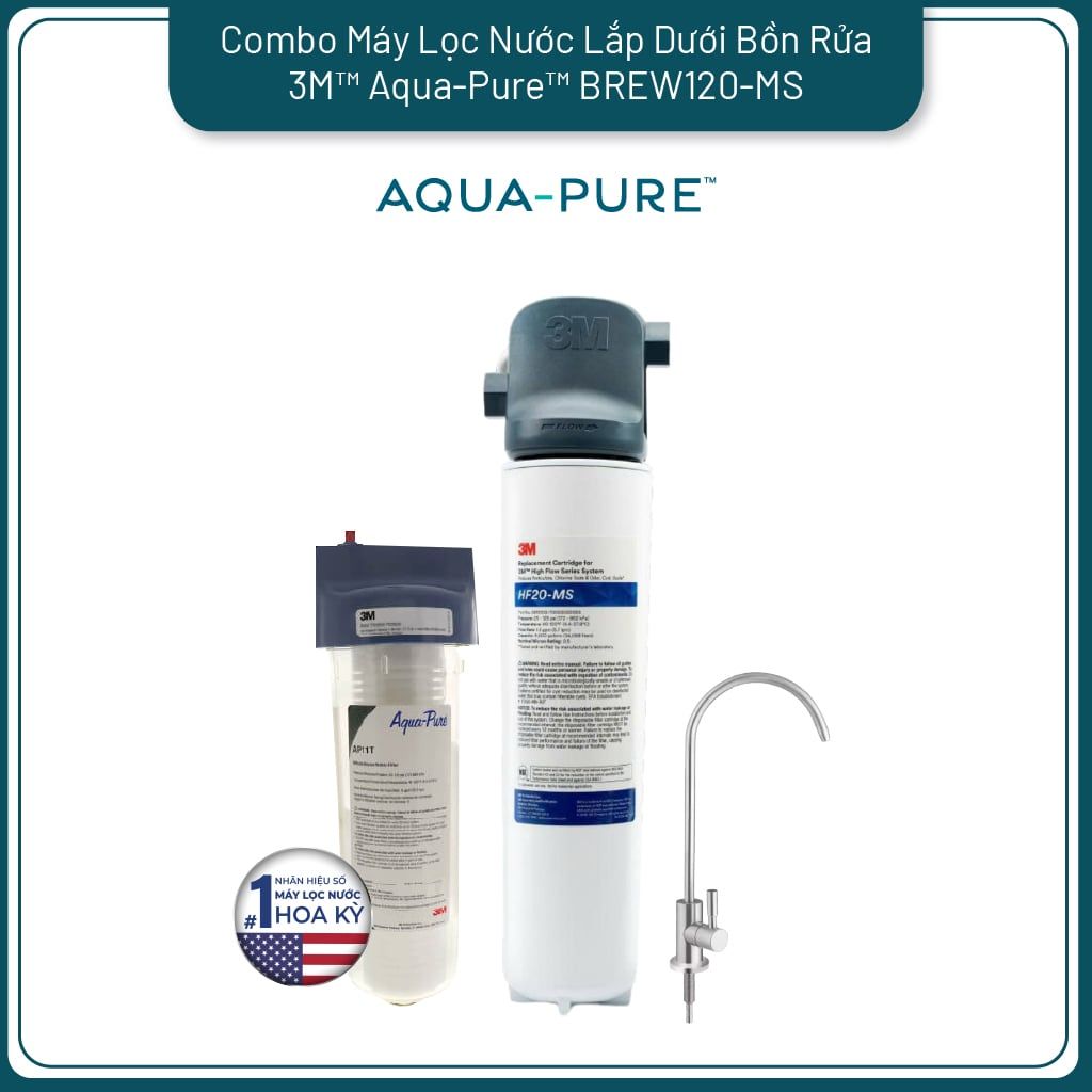  Bộ Sản Phẩm Máy Lọc Nước Lắp Dưới Bồn Rửa 3M™ Aqua-Pure™ BREW120-MS Kèm Lọc Thô Cao Cấp 