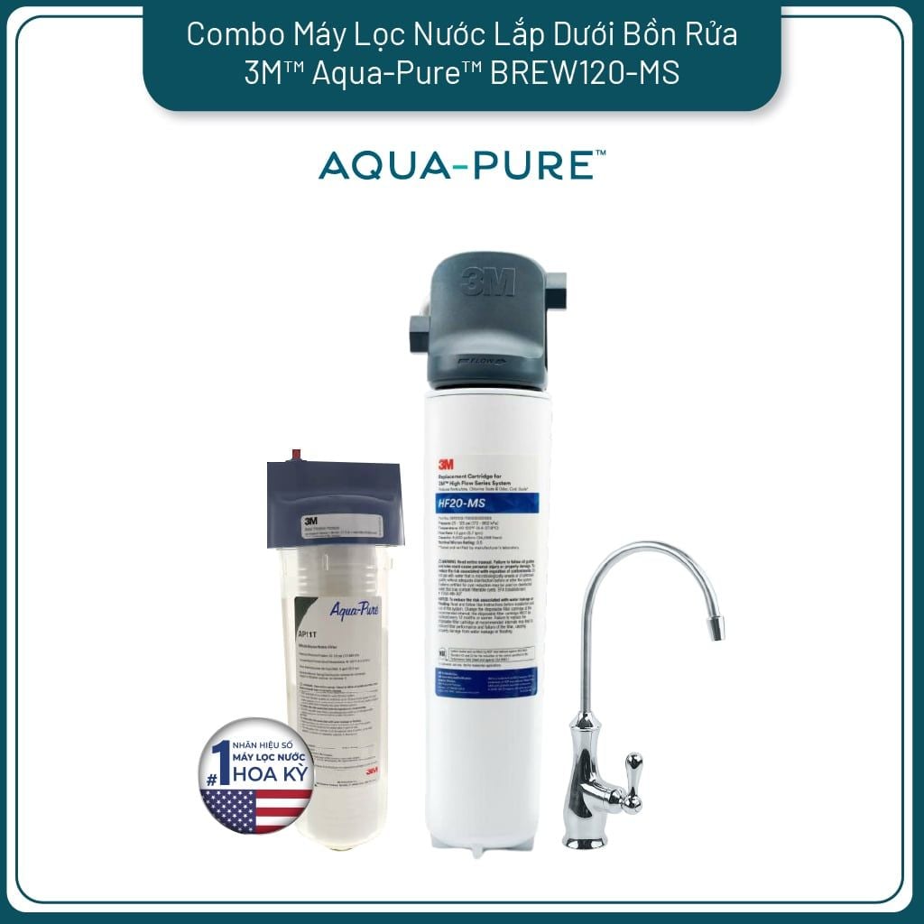  Bộ Sản Phẩm Máy Lọc Nước Lắp Dưới Bồn Rửa 3M™ Aqua-Pure™ BREW120-MS Kèm Lọc Thô Cao Cấp 