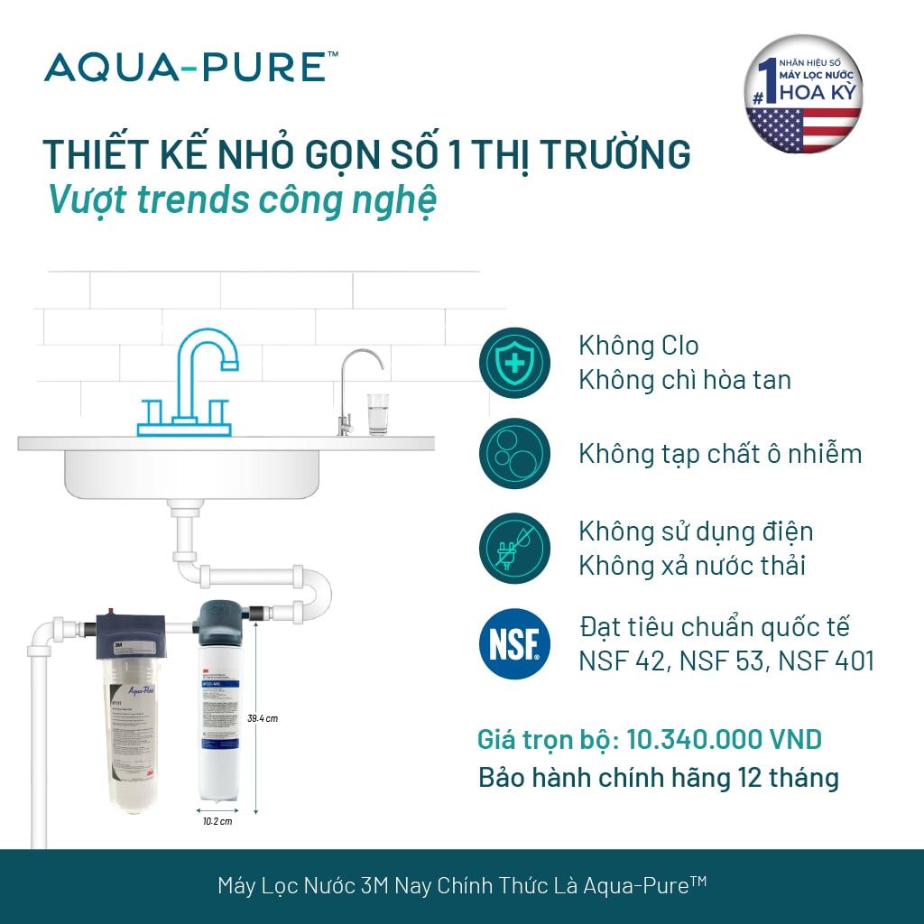  Bộ Sản Phẩm Máy Lọc Nước Lắp Dưới Bồn Rửa 3M™ Aqua-Pure™ BREW120-MS Kèm Lọc Thô Cao Cấp 