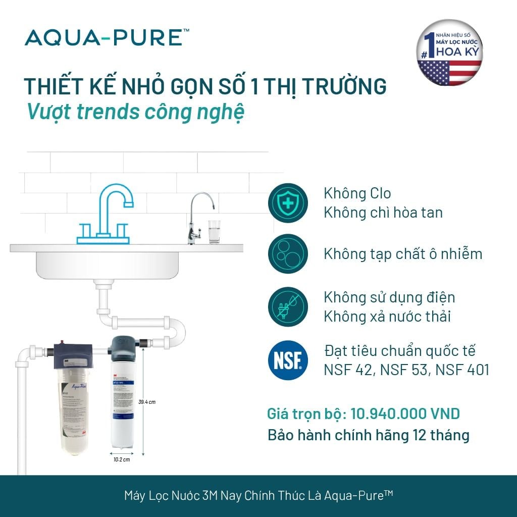 Bộ Sản Phẩm Máy Lọc Nước Lắp Dưới Bồn Rửa 3M™ Aqua-Pure™ BREW120-MS Kèm Lọc Thô Cao Cấp 