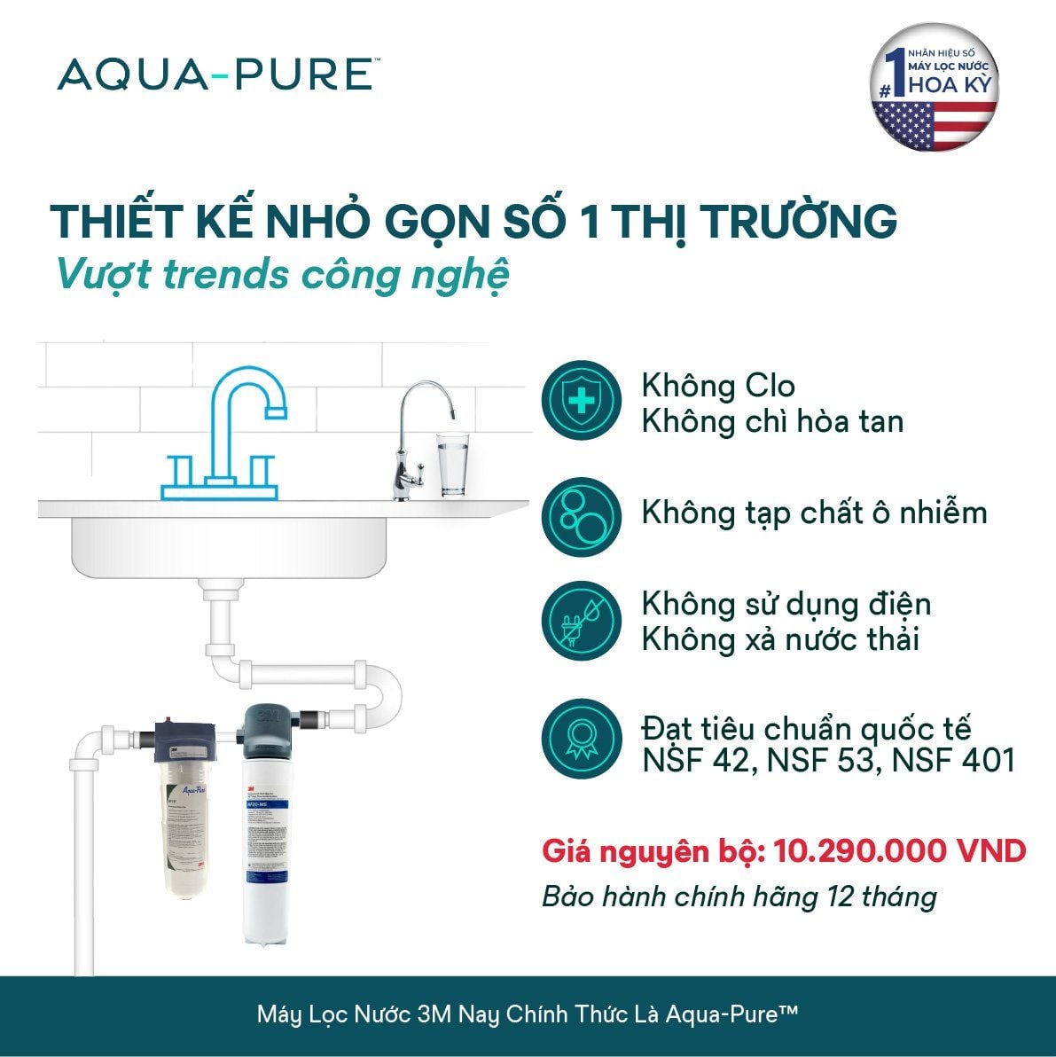  Bộ Sản Phẩm Máy Lọc Nước Lắp Dưới Bồn Rửa 3M™ Aqua-Pure™ BREW120-MS Kèm Lọc Thô Cao Cấp 