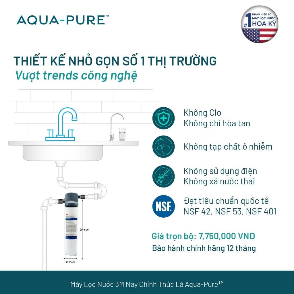  Máy Lọc Nước Lắp Dưới Bồn Rửa 3M™ Aqua-Pure™ BREW120-MS Kèm Vòi 
