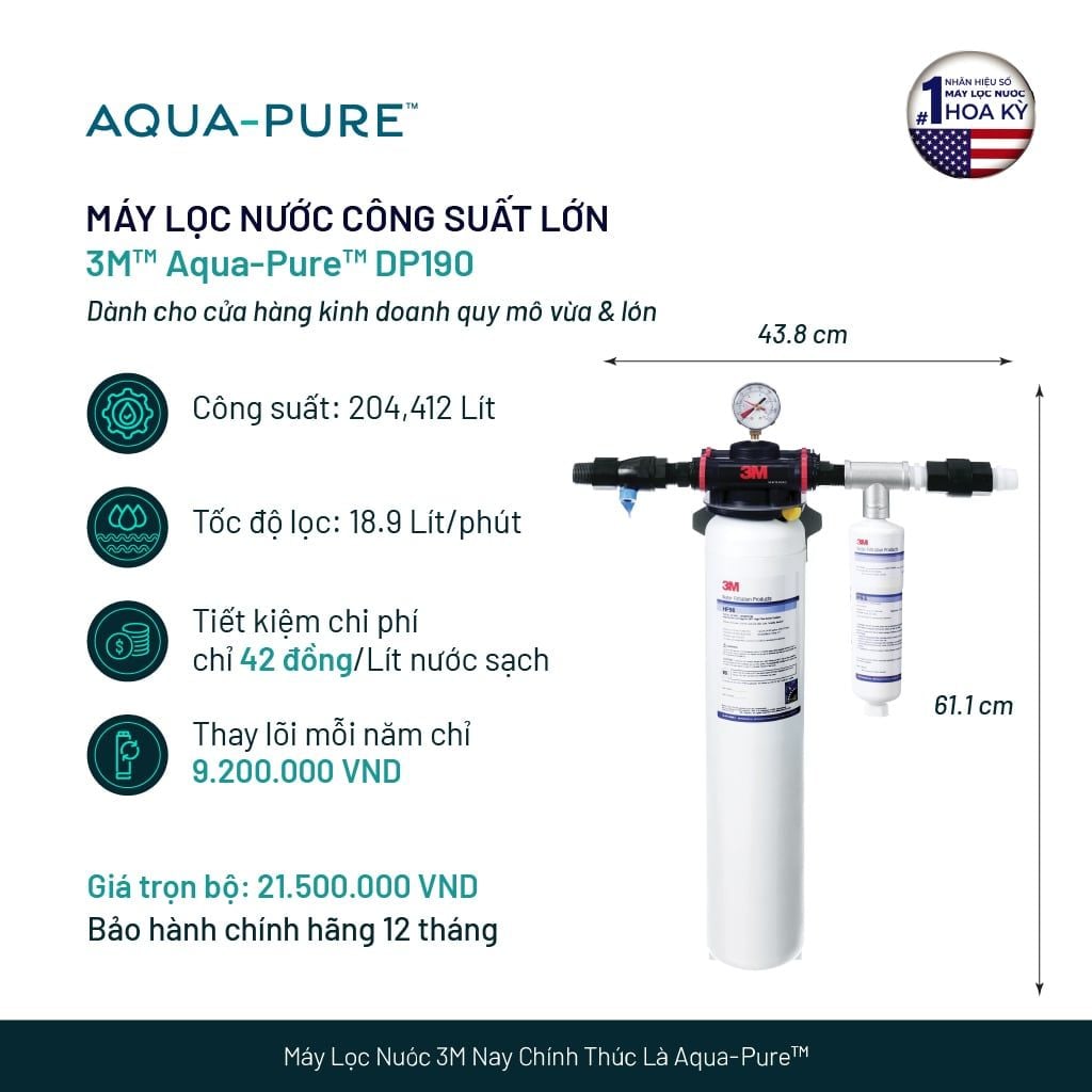  Máy Lọc Nước 3M™ Aqua-Pure™ DP190 Công Suất Lớn Dành Cho Thương Mại 