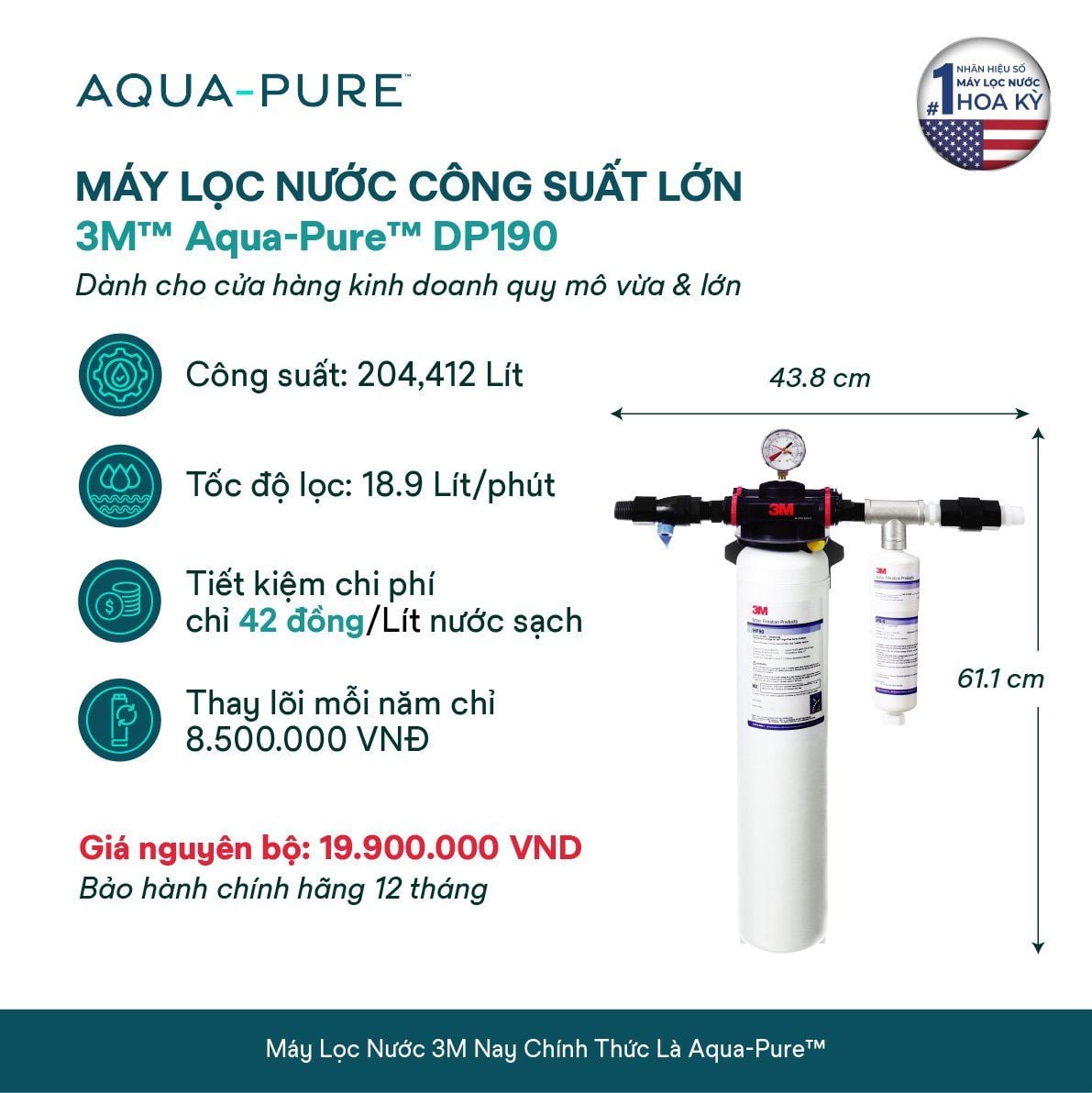  Máy Lọc Nước 3M™ Aqua-Pure™ DP190 Công Suất Lớn Dành Cho Thương Mại 