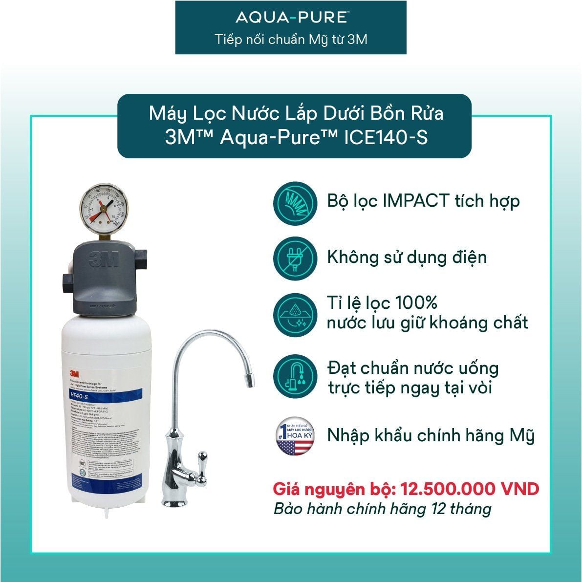  Máy Lọc Nước Lắp Dưới Bồn Rửa 3M™ Aqua-Pure™ ICE140-S Kèm Vòi 