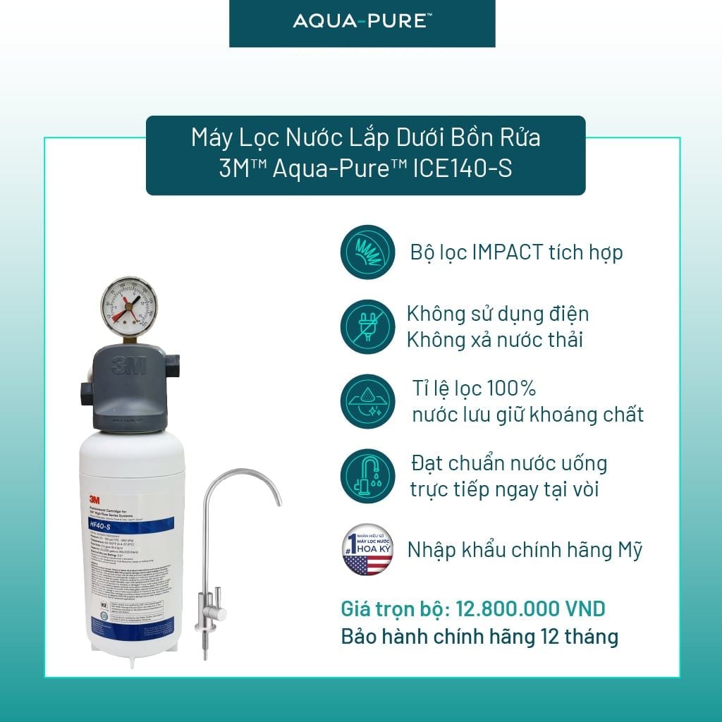  Máy Lọc Nước Lắp Dưới Bồn Rửa 3M™ Aqua-Pure™ ICE140-S Kèm Vòi 
