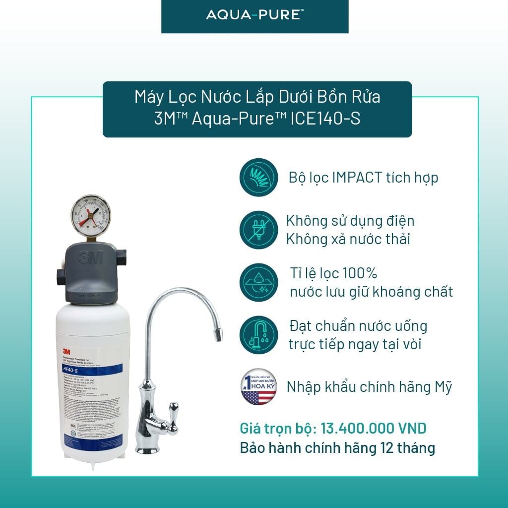  Máy Lọc Nước Lắp Dưới Bồn Rửa 3M™ Aqua-Pure™ ICE140-S Kèm Vòi 