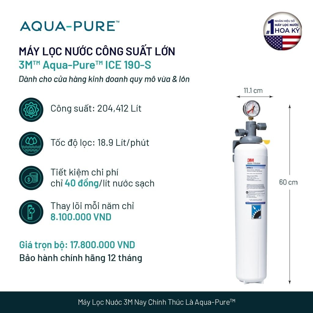  Máy Lọc Nước Công Suất Lớn Dành Cho Thương Mại 3M™ Aqua-Pure™ ICE190-S 