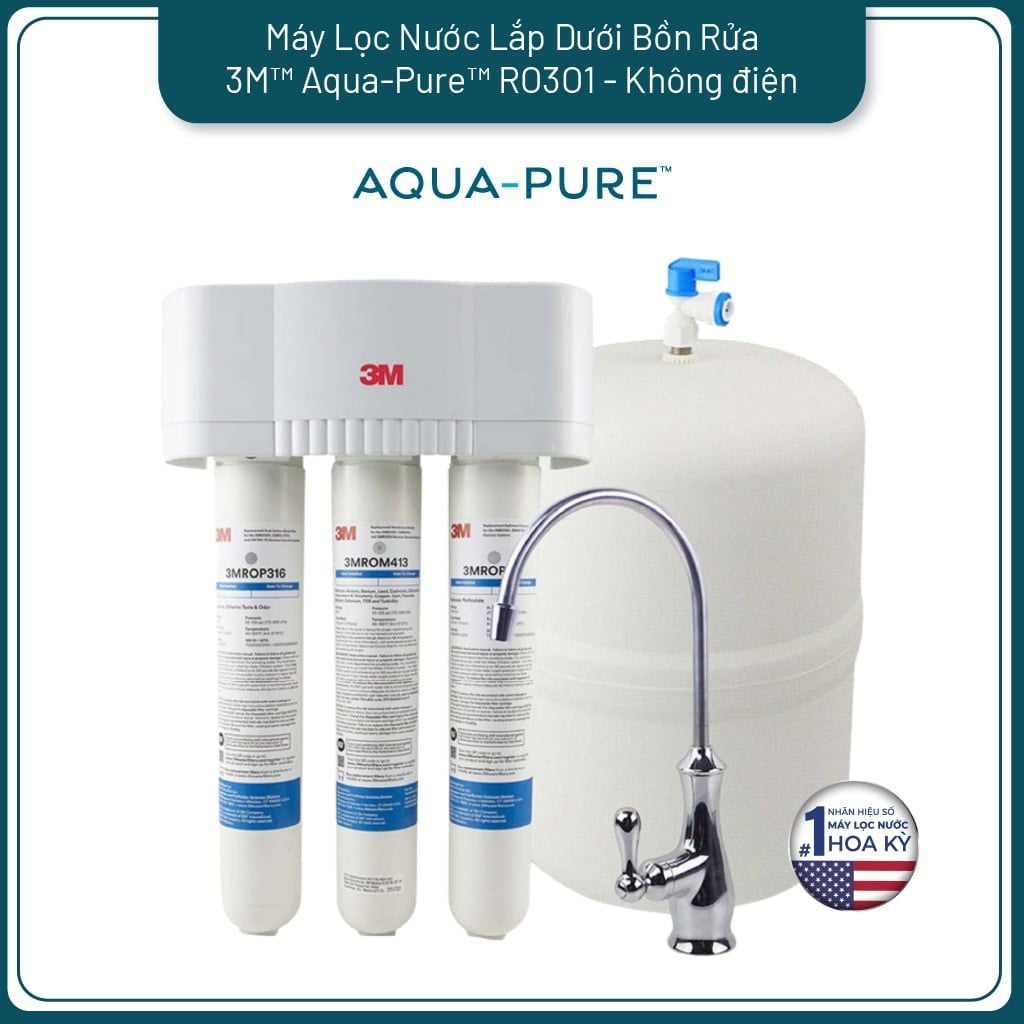  Máy Lọc Nước Lắp Dưới Bồn Rửa 3M™ Aqua-Pure™ RO301 - Công Nghệ RO Không Dùng Điện 