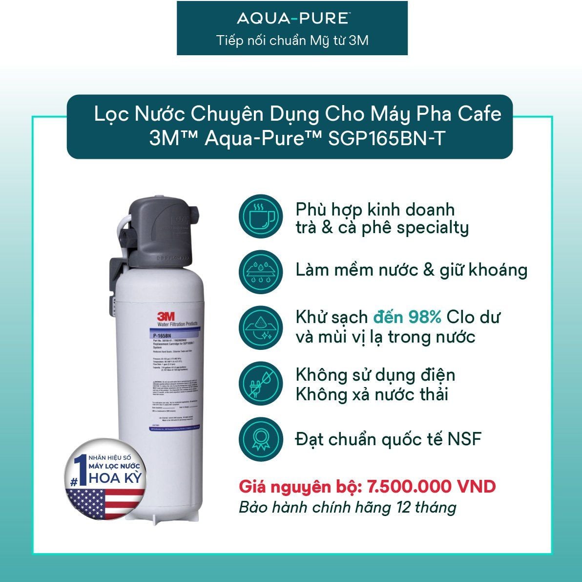  Máy Lọc Nước Chuyên Dụng Cho Máy Pha Cà Phê 3M™ Aqua-Pure™ SGP165BN-T 