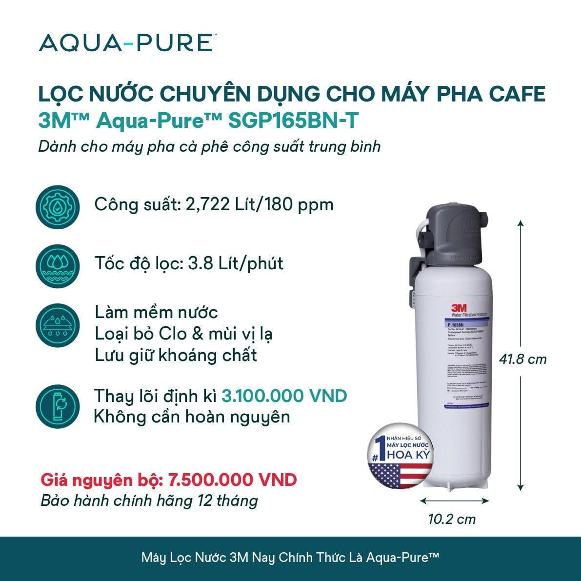  Máy Lọc Nước Chuyên Dụng Cho Máy Pha Cà Phê 3M™ Aqua-Pure™ SGP165BN-T 