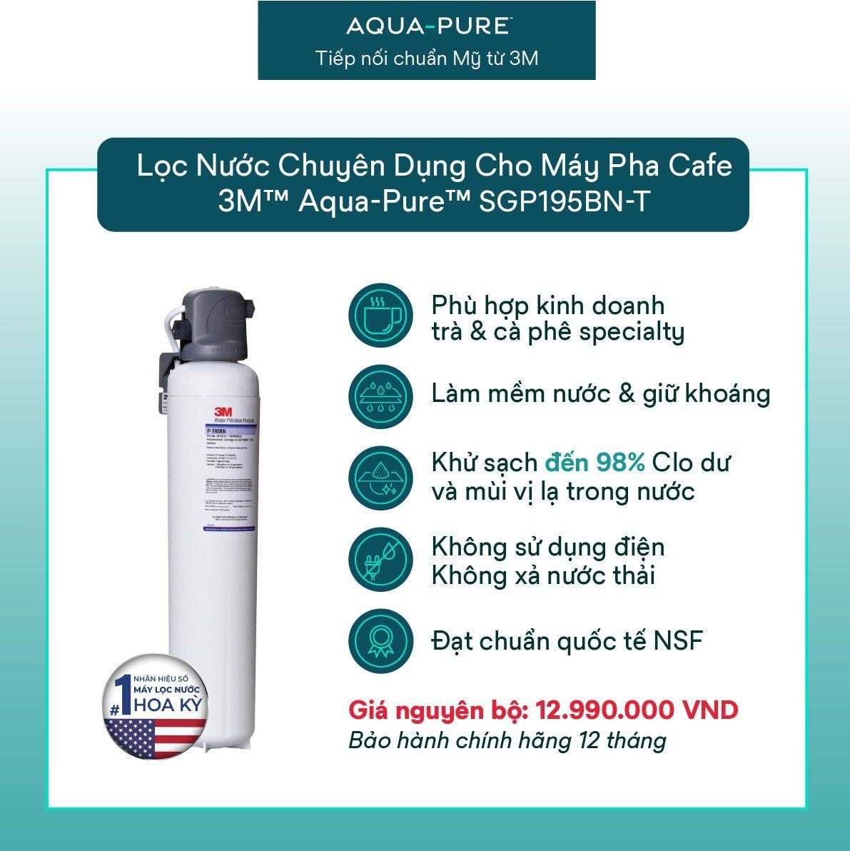  Máy Lọc Nước Chuyên Dụng Cho Máy Pha Cà Phê 3M™ Aqua-Pure™ SGP195BN-T 