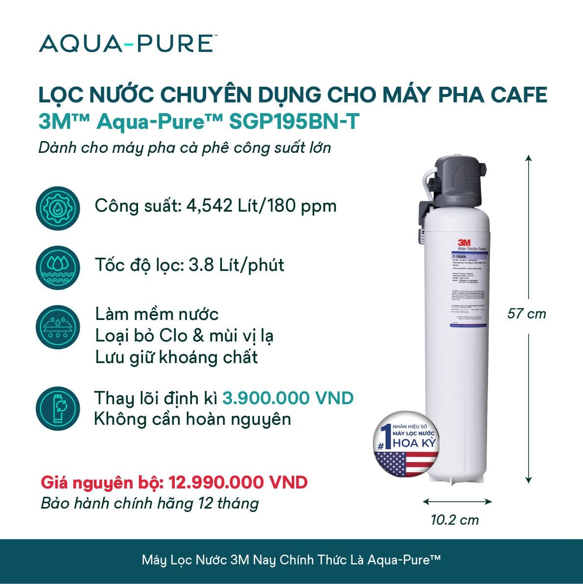  Máy Lọc Nước Chuyên Dụng Cho Máy Pha Cà Phê 3M™ Aqua-Pure™ SGP195BN-T 