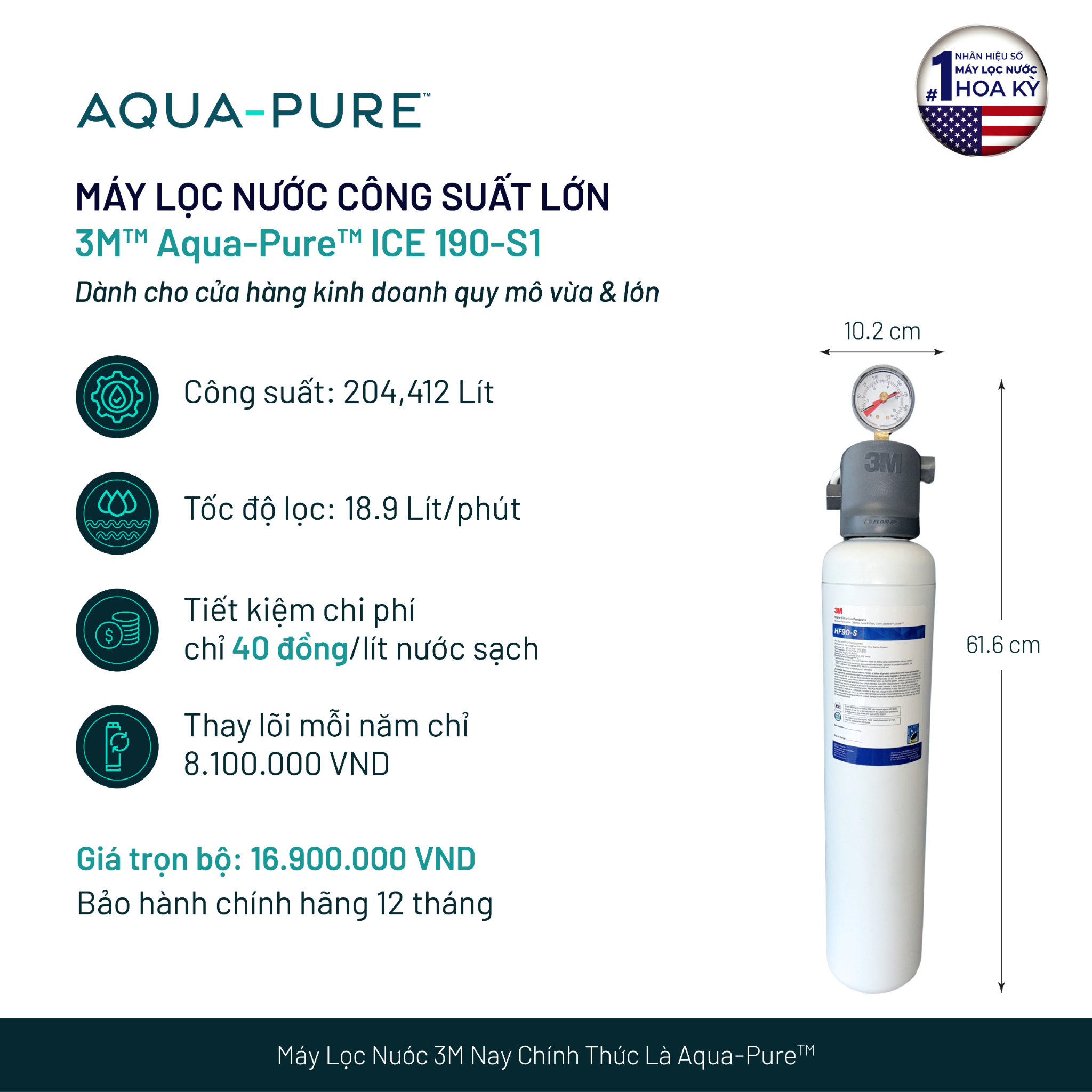  Máy Lọc Nước 3M™ Aqua-Pure™ ICE190-S1 Dành Cho Máy Làm Đá 