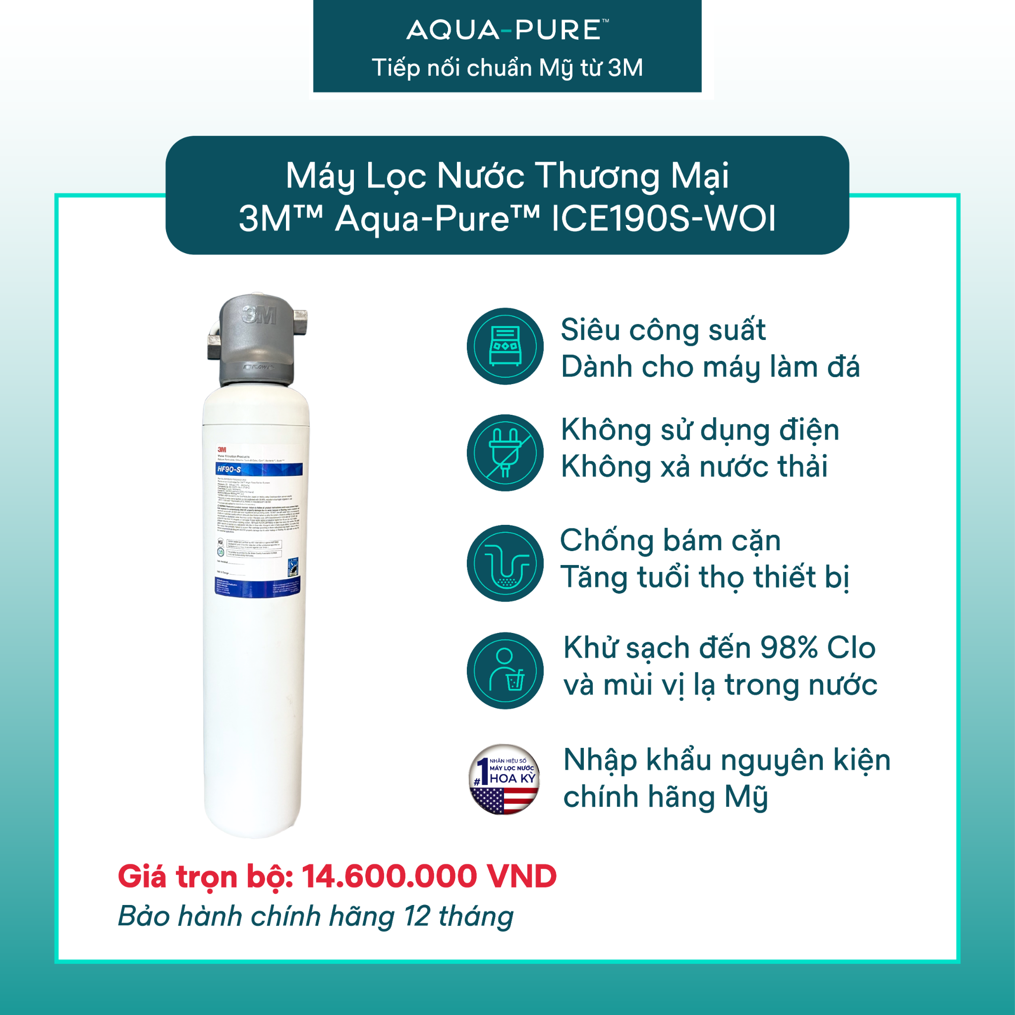  Máy Lọc Nước 3M™ Aqua-Pure™ ICE190S-WOI Công Suất Lớn Dành Cho Thương Mại 
