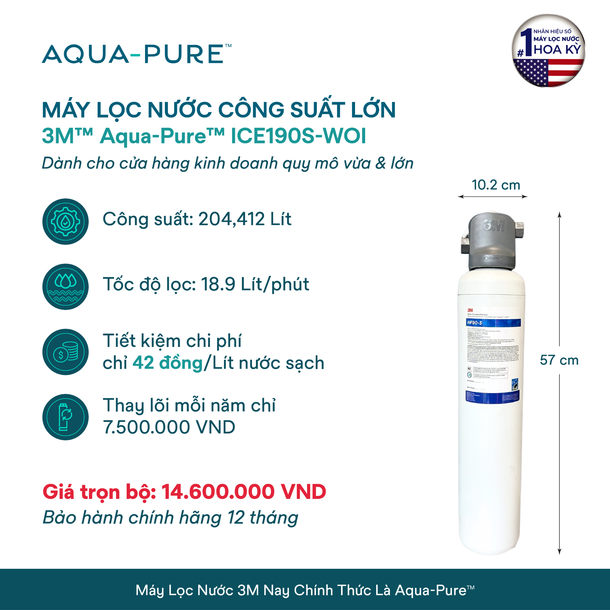  Máy Lọc Nước 3M™ Aqua-Pure™ ICE190S-WOI Công Suất Lớn Dành Cho Thương Mại 