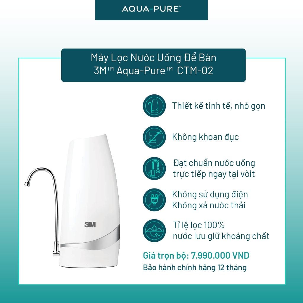  Máy Lọc Nước Uống Để Bàn Không Dùng Điện 3M™ Aqua-Pure™ CTM-02 