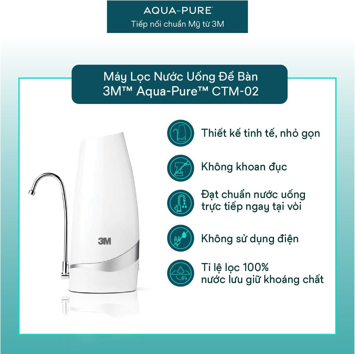  Máy Lọc Nước Uống Để Bàn Không Dùng Điện 3M™ Aqua-Pure™ CTM-02 
