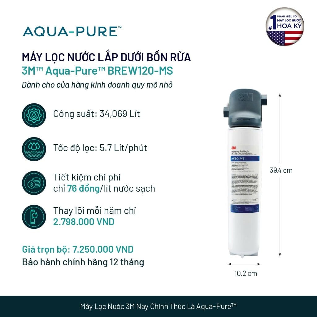  Máy Lọc Nước 3M™ Aqua-Pure™ BREW120-MS Công Suất Lớn Dành Cho Thương Mại 