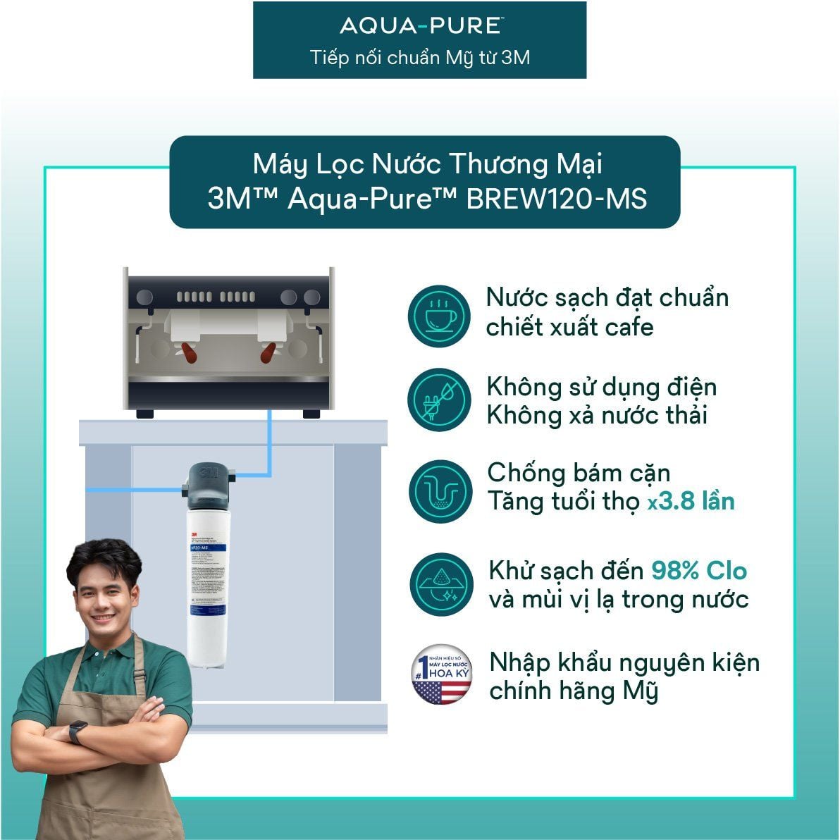  Máy Lọc Nước 3M™ Aqua-Pure™ BREW120-MS Công Suất Lớn Dành Cho Thương Mại 