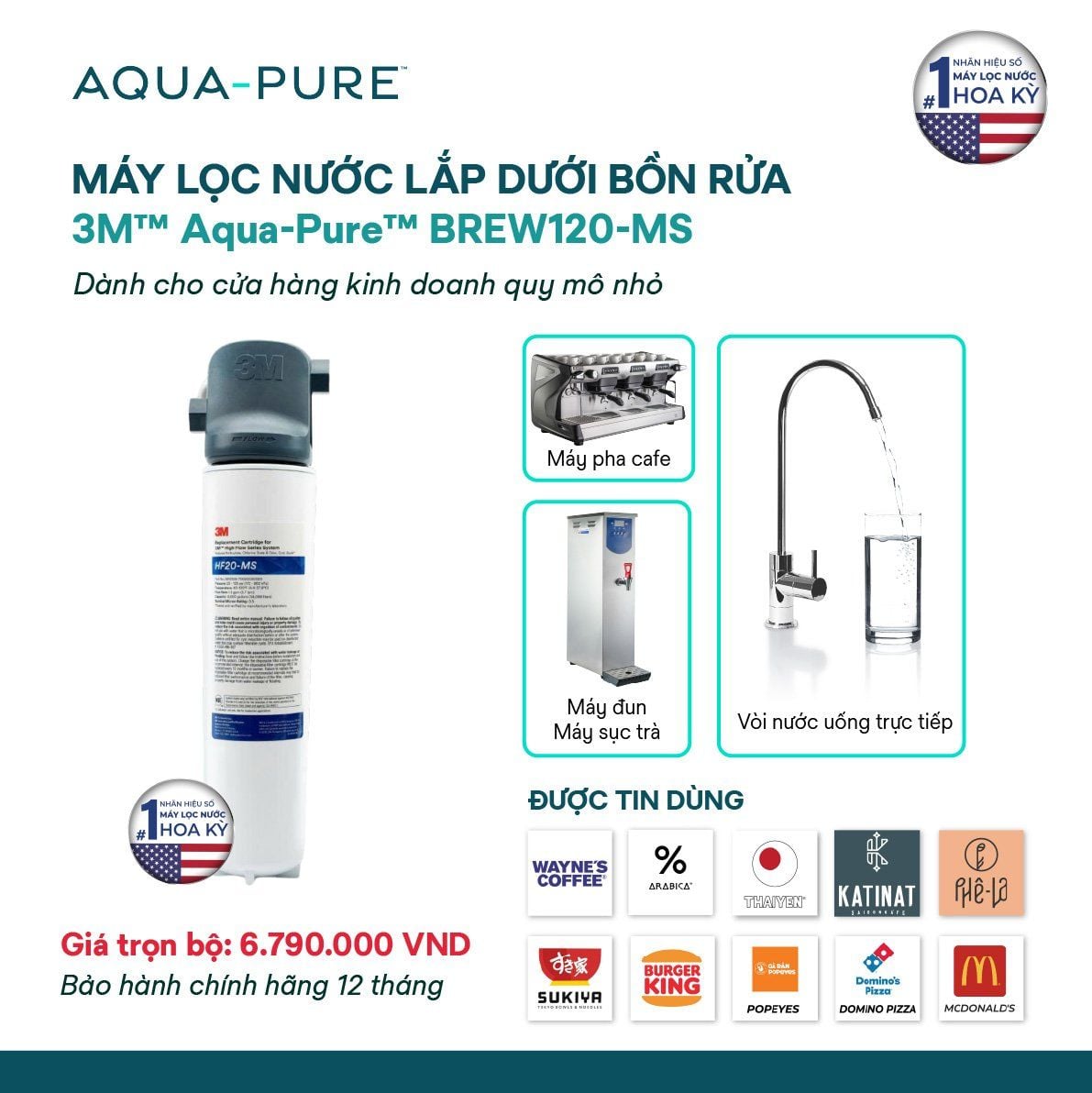 Máy Lọc Nước 3M™ Aqua-Pure™ BREW120-MS Công Suất Lớn Dành Cho Thương Mại 