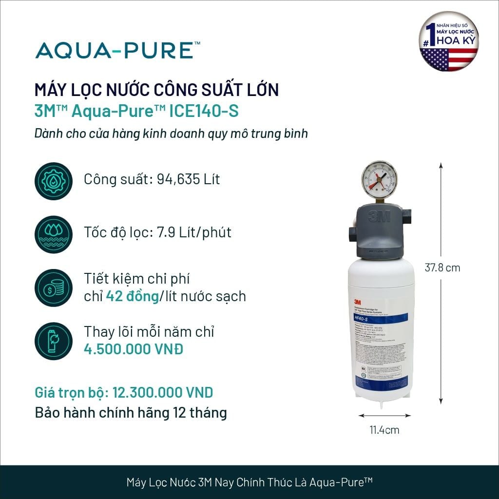  Máy Lọc Nước 3M™ Aqua-Pure™ ICE140-S Công Suất Lớn Dành Cho Nhà Hàng - Lọc Nước Quán Cà Phê 
