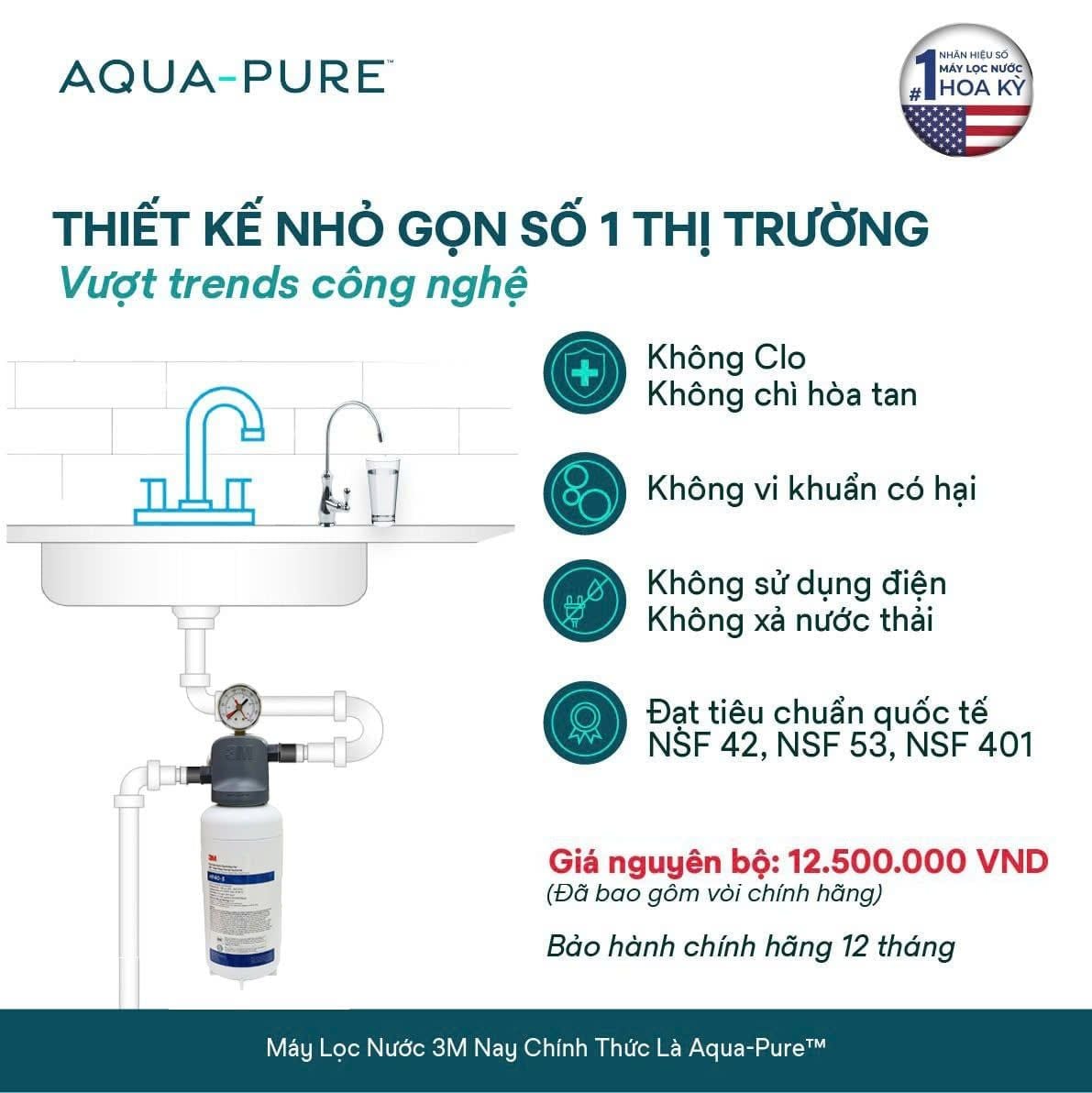  Máy Lọc Nước Lắp Dưới Bồn Rửa 3M™ Aqua-Pure™ ICE140-S Kèm Vòi 