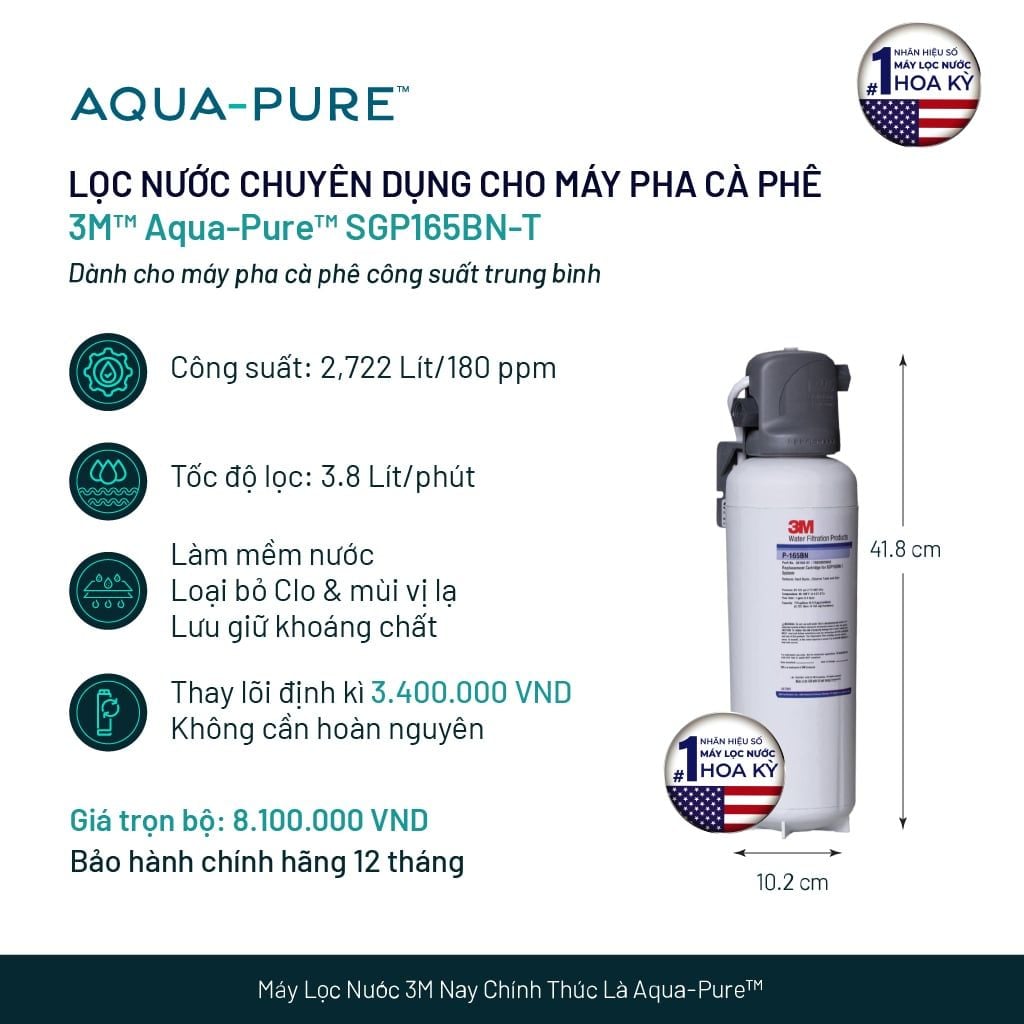  Máy Lọc Nước Chuyên Dụng Cho Máy Pha Cà Phê 3M™ Aqua-Pure™ SGP165BN-T 