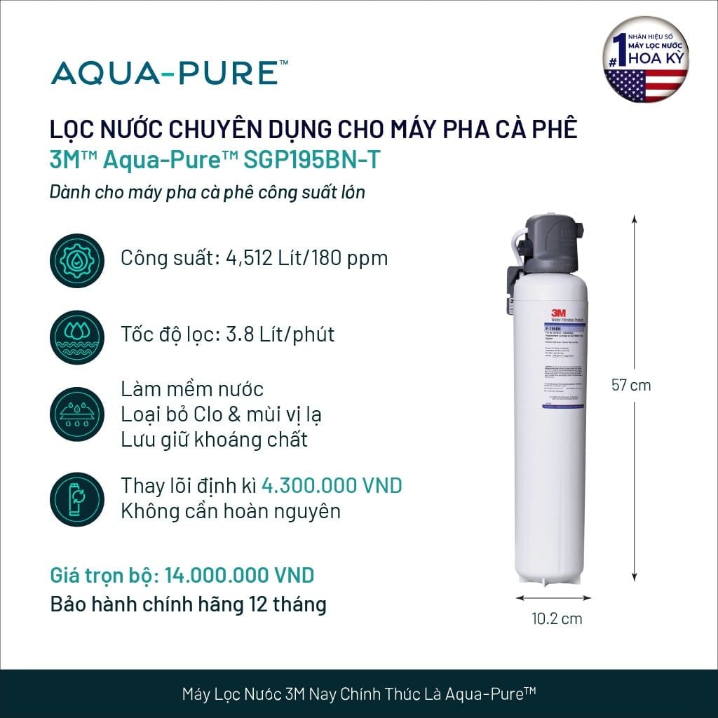  Máy Lọc Nước Chuyên Dụng Cho Máy Pha Cà Phê 3M™ Aqua-Pure™ SGP195BN-T 