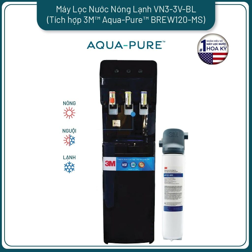  Cây Lọc Nước Nóng Lạnh VN3-3V-BL (Tích Hợp Máy Lọc Nước 3M BREW120-MS) 