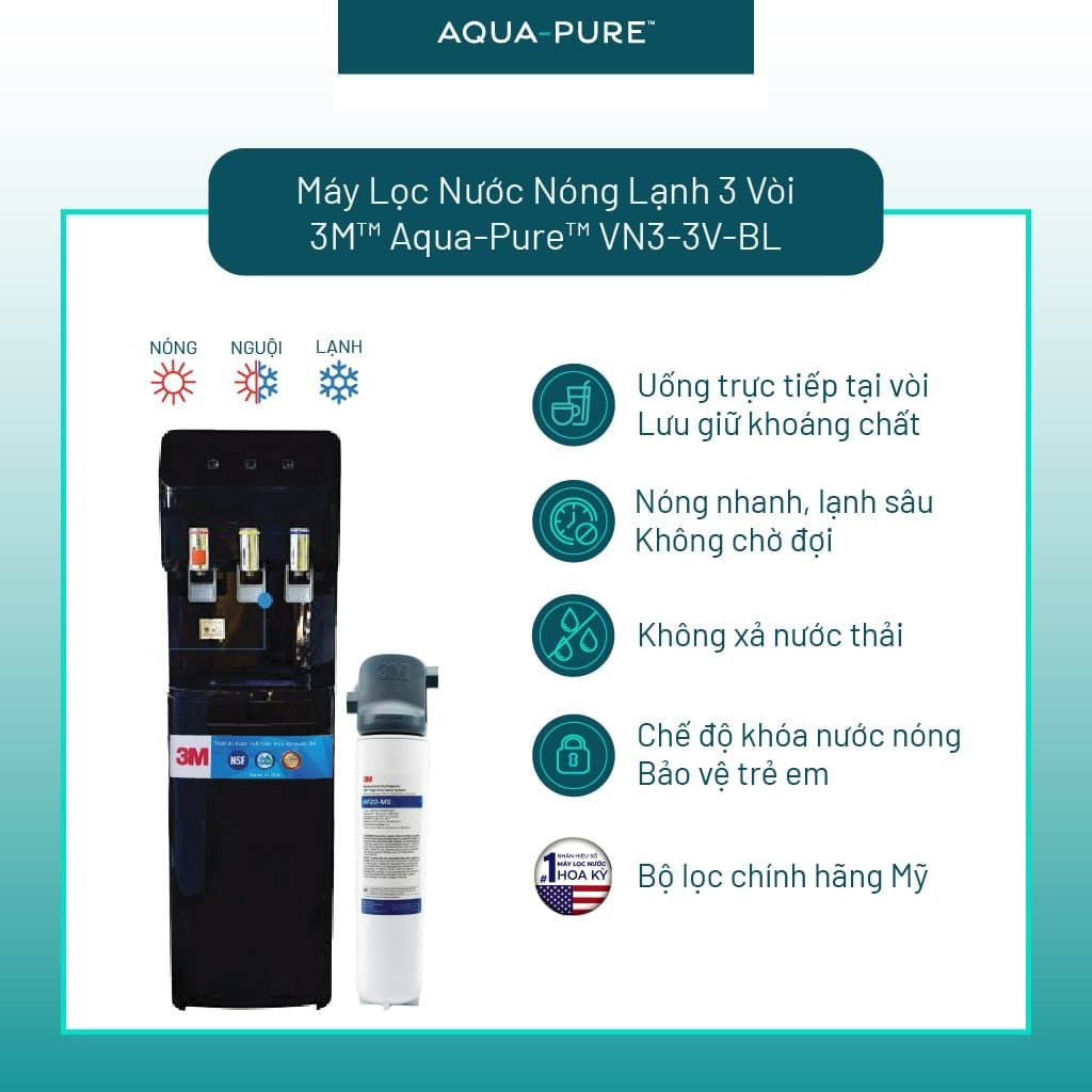  Cây Lọc Nước Nóng Lạnh VN3-3V-BL (Tích Hợp Máy Lọc Nước 3M BREW120-MS) 