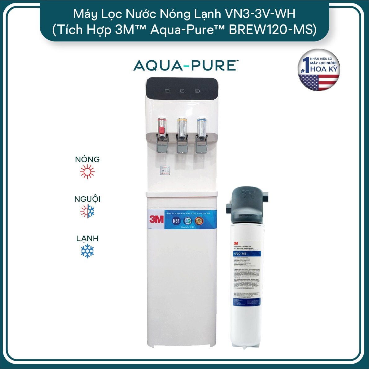  Cây Lọc Nước Nóng Lạnh VN3-3V-WH (Tích Hợp Máy Lọc Nước 3M™ Aqua-Pure™ BREW120-MS) 