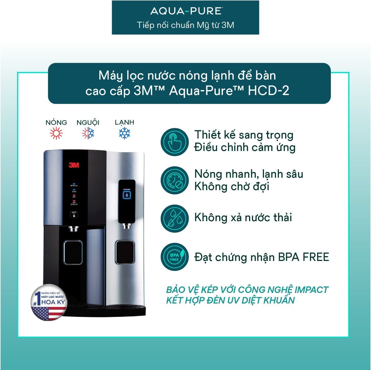  Máy Lọc Nước Nóng Lạnh Để Bàn Cao Cấp 3M™ Aqua-Pure™ HCD-2 