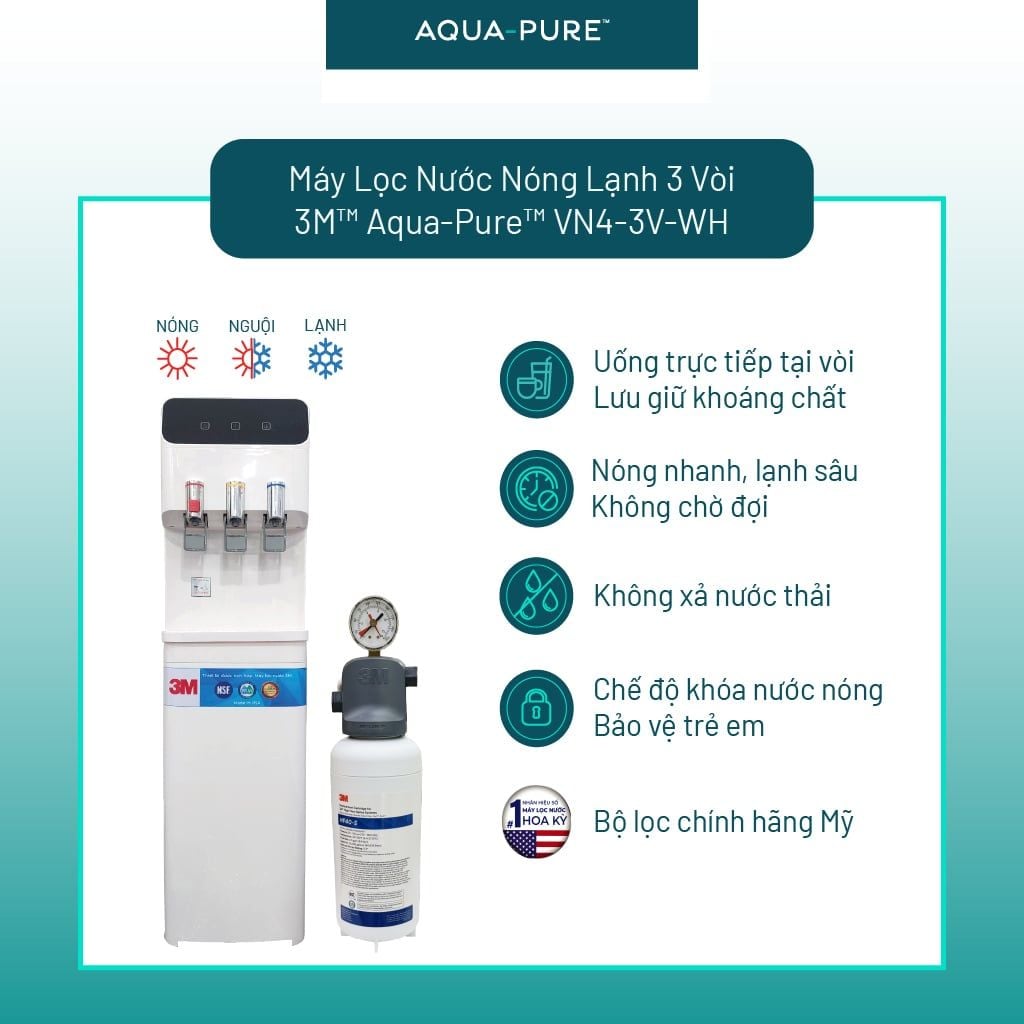  Cây Lọc Nước Nóng Lạnh VN4-3V-WH (Tích Hợp Máy Lọc Nước 3M™ Aqua-Pure™ ICE140-S) 