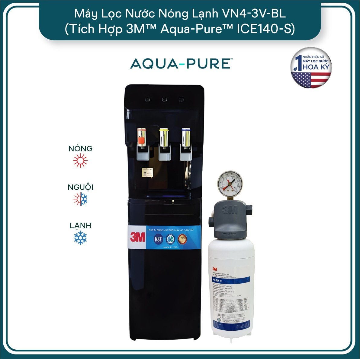 Cây Lọc Nước Nóng Lạnh VN4-3V-BL (Tích Hợp Máy Lọc Nước 3M™ Aqua-Pure™ ICE140-S) 