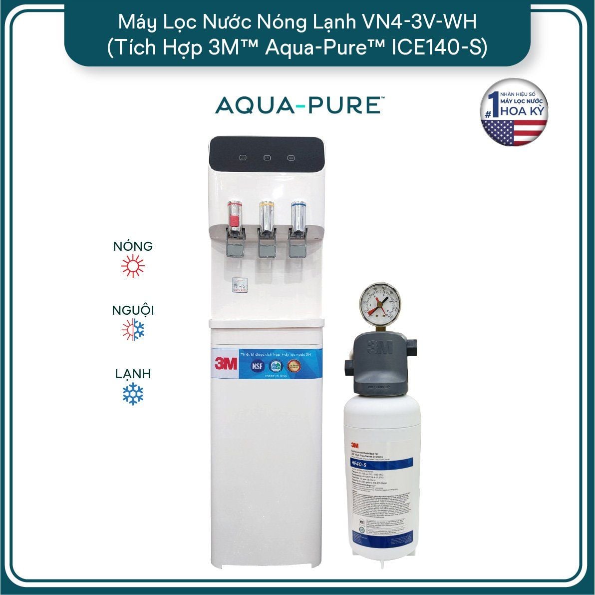  Cây Lọc Nước Nóng Lạnh VN4-3V-WH (Tích Hợp Máy Lọc Nước 3M™ Aqua-Pure™ ICE140-S) 