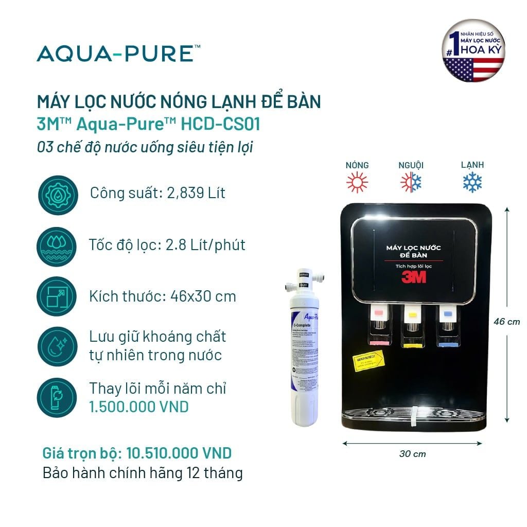 Máy Lọc Nước Nóng Lạnh Để Bàn 3M™ Aqua-Pure™ HCD-CS01 