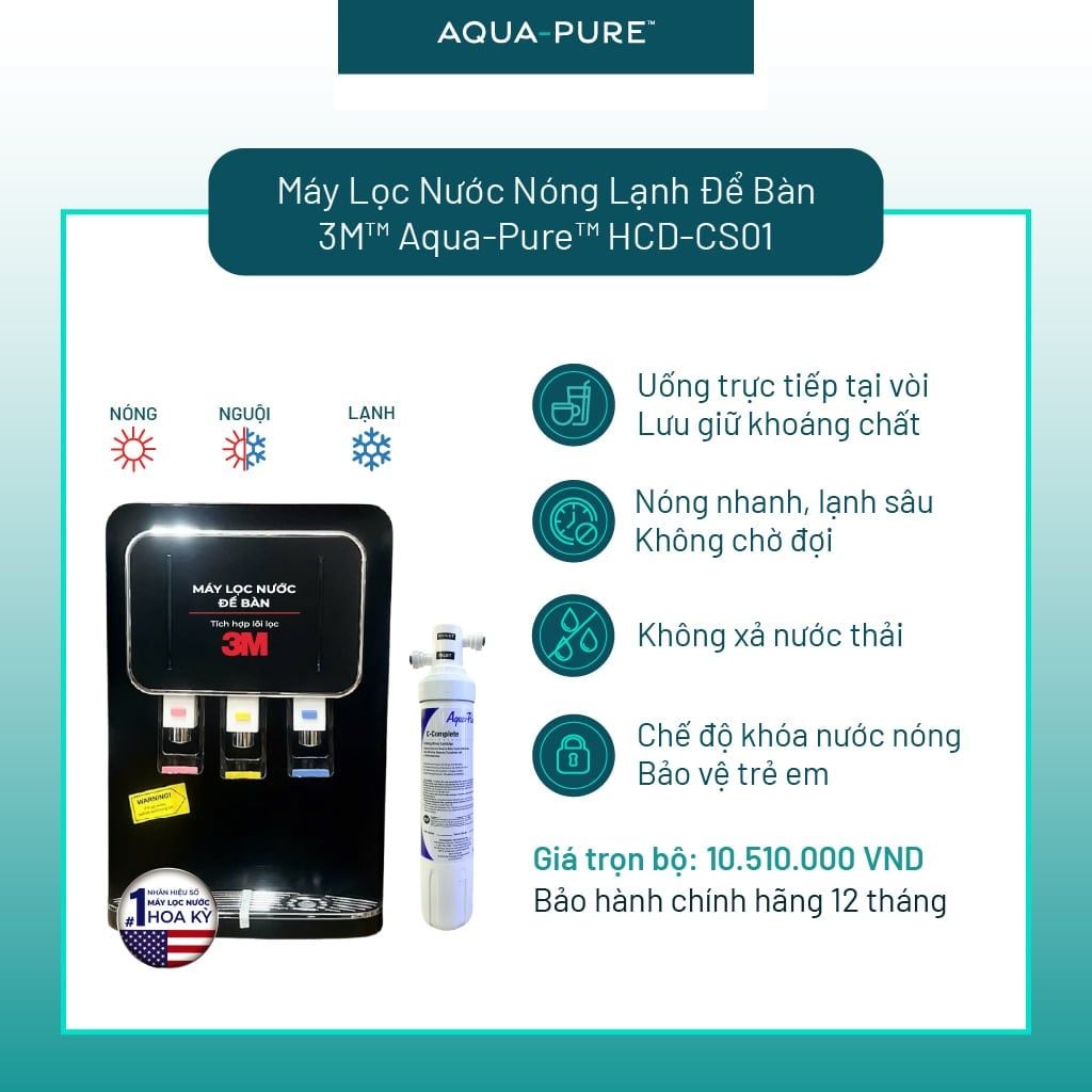  Máy Lọc Nước Nóng Lạnh Để Bàn 3M™ Aqua-Pure™ HCD-CS01 