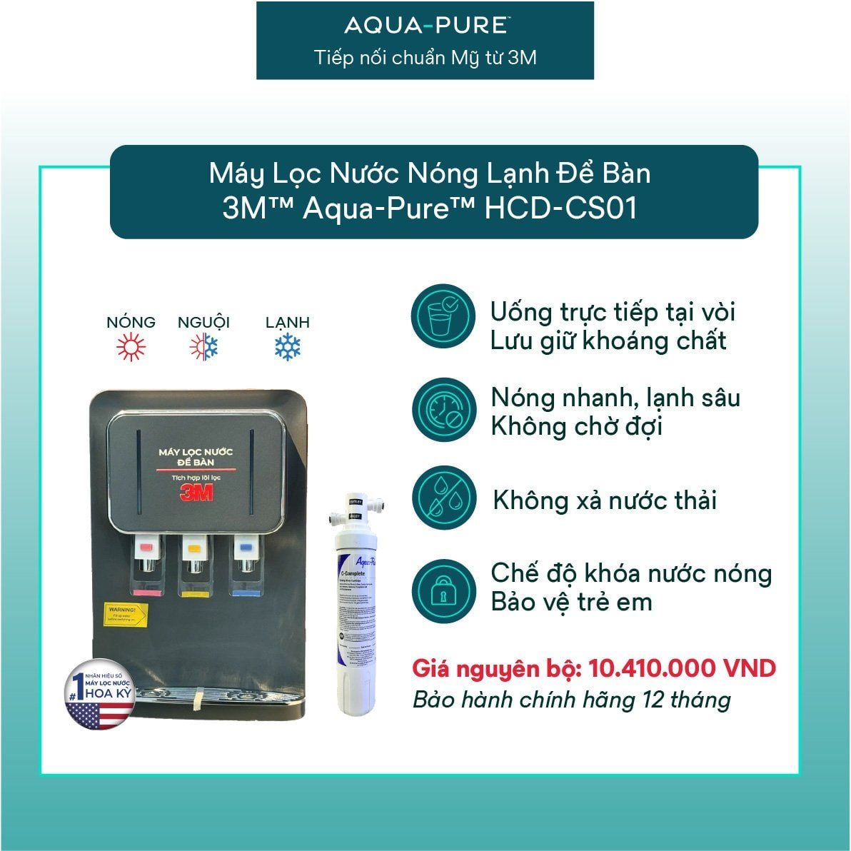  Máy Lọc Nước Nóng Lạnh Để Bàn 3M™ Aqua-Pure™ HCD-CS01 